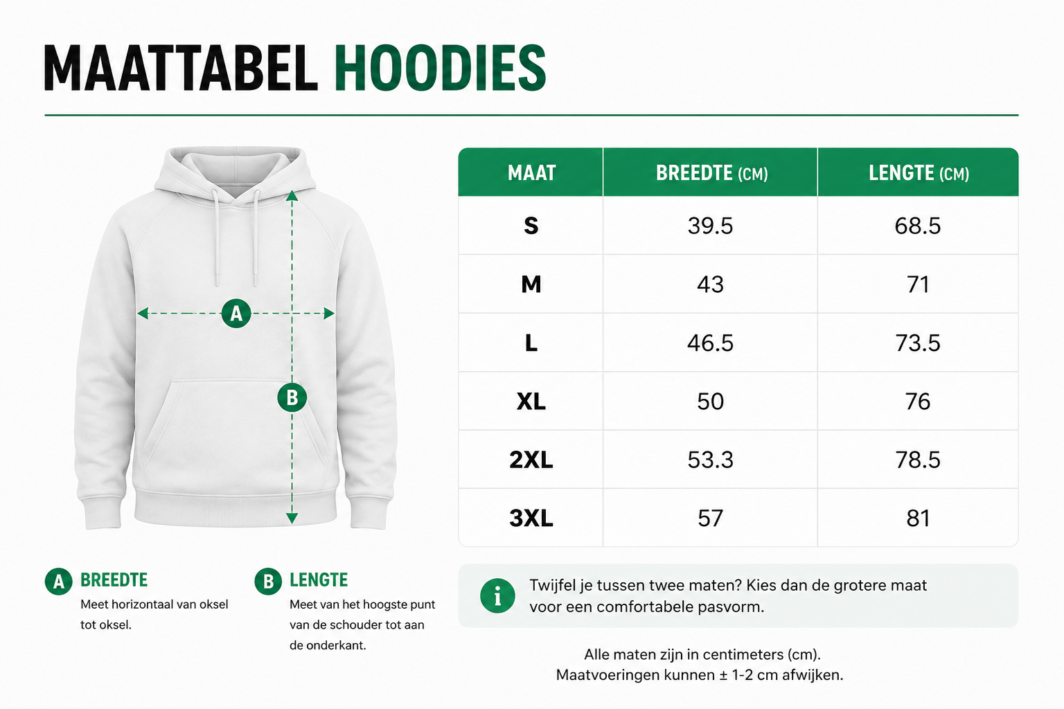 Maattabel Hoodies