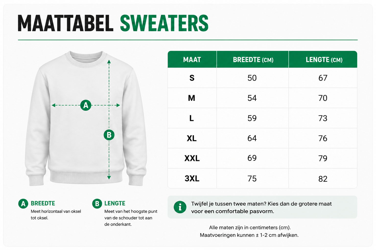 Maattabel Sweaters